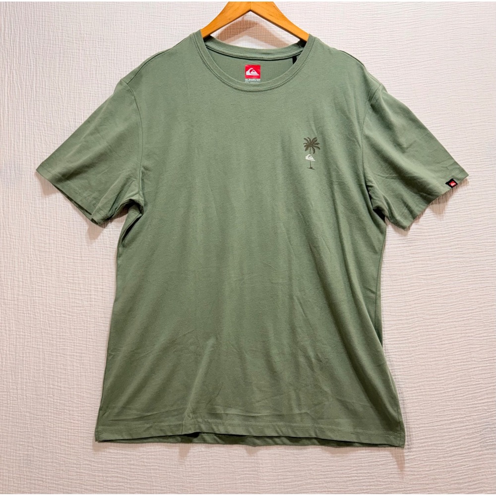 Quiksilver Graphic T-Shirt Mens M Green Palm Tree Surf Short Sleeve Coastal